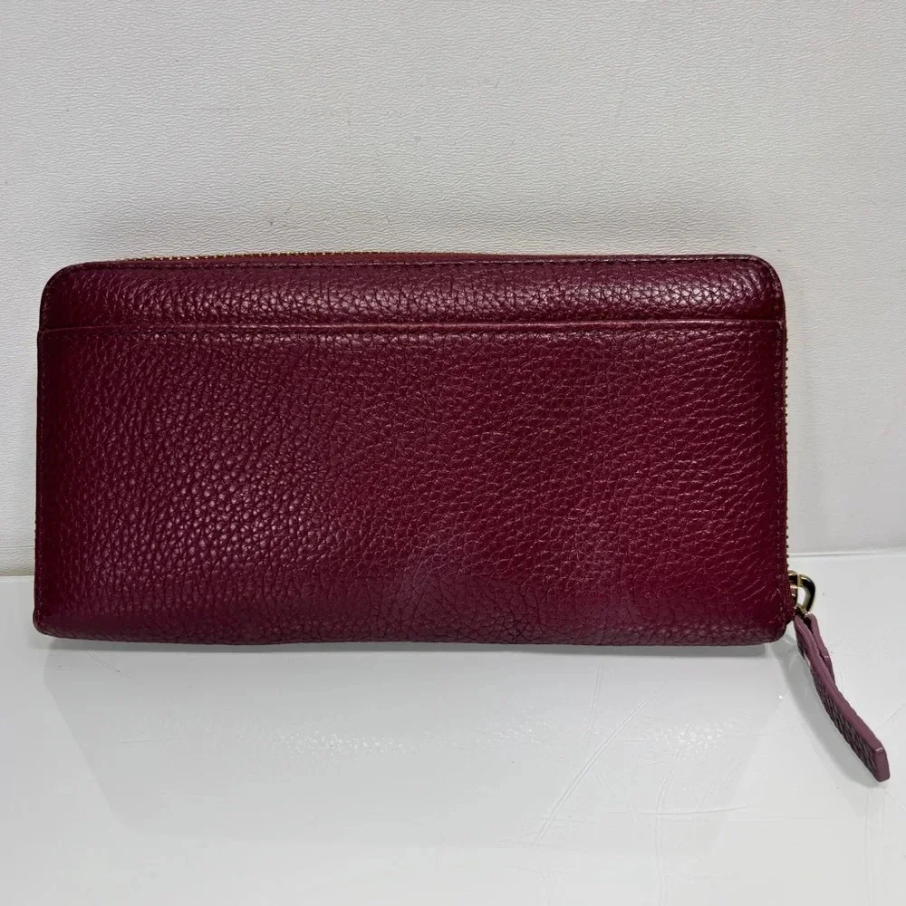 Kate Spade Eden Lane Lacey Zip Around Wallet Merlot Pebbled Leather Bow Accent